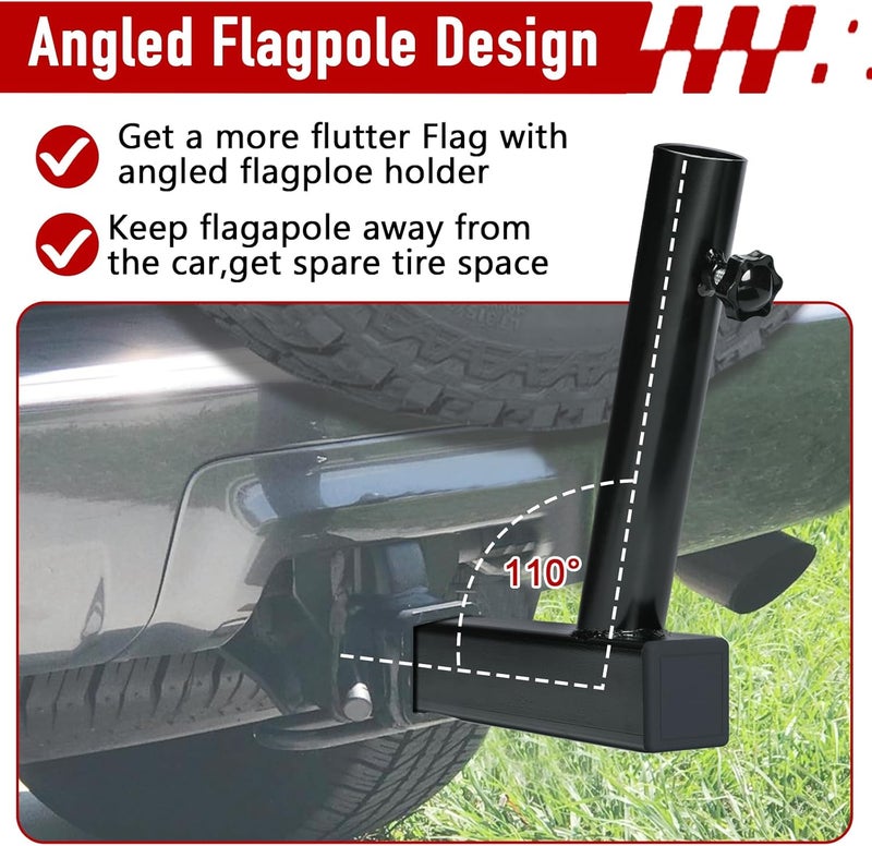 DenForste Hitch Flag Pole Holder, Flagpole Hitch Mount Universal, Angled Flag Pole Holder, Fit for 2 inch Hitch Receiver, Compatible with Trailer Truck Jeep RV Pickup - Image 4